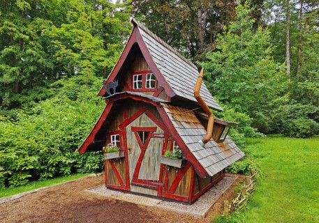 Little witch's house like in a fairy tale for children in the spa gardens