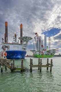 Installation vessels Apollo and Vole Au Vent moored at REBO heavy load terminal in Ostend port