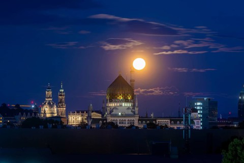 Full moon over Dresden with Staendehaus