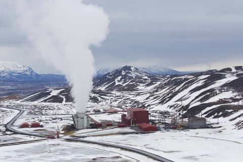 Krafla geothermal power plant near the Krafla Volcano and lake Myvatn in winter