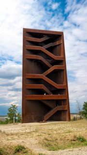 Corten steel lookout tower Rusty Nail on the Sorno Canal