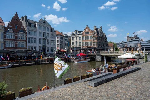 Medieval Guild Houses of the Korenlei Quay on the River Leie