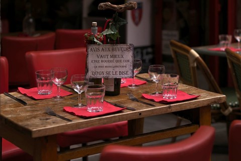 Table set in a street cafe