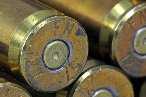 M2 Browning .50 Caliber Machine Gun cartridges in ammunition belt made by FN Herstal