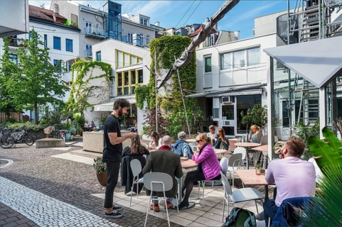 Bistro garden with guests
