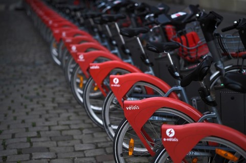 Red rental bikes