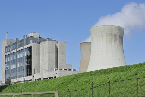 Cooling towers of the Doel Nuclear Power Station along the river Scheldt at Kieldrecht