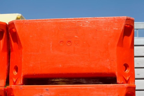 Stacked fish boxes