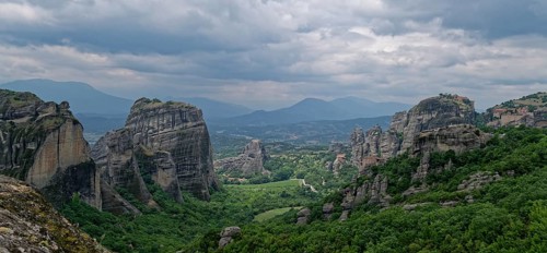 Rock panorama of Meteora and the monasteries of Agios Nikolaos Anapafsas