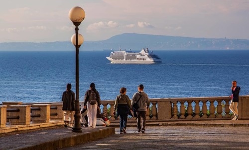 Sea view terrace with cruise ship