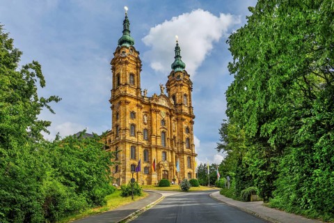 Portal with towers of the pilgrimage church Basilica Vierzehnheiligen