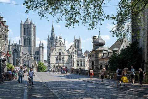 View of St Michael Bridge and medieval buildings