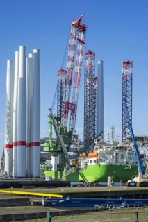 Installation vessel Apollo moored at REBO heavy load terminal in Ostend port