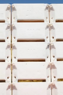Stacked fish boxes