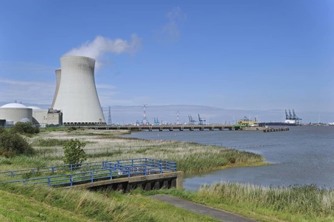 Cooling towers of the Doel Nuclear Power Station along the river Scheldt at Kieldrecht