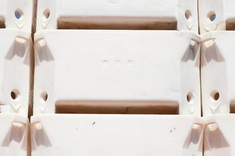 Stacked fish boxes