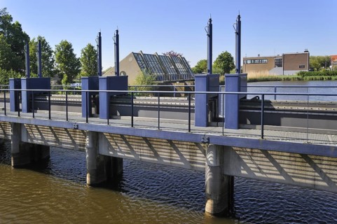 Sluice gates near Archimedean pumping station driven by diesel engines used to drain the polders at Kinderdijk in Holland