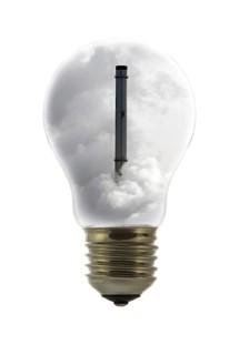 Chimney covered in smoke inside incandescent lamp