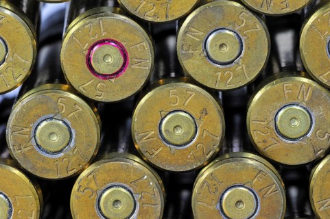 M2 Browning .50 Caliber Machine Gun cartridges in ammunition belt made by FN Herstal
