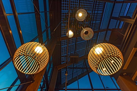 Ceiling lamps in a restaurant