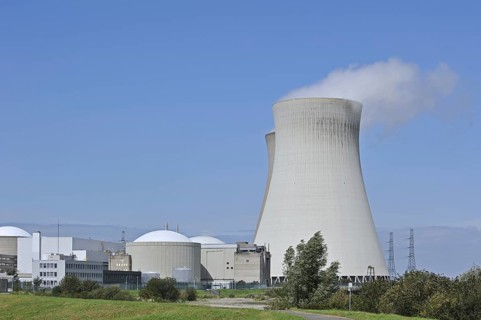 Cooling towers of the Doel Nuclear Power Station along the river Scheldt at Kieldrecht