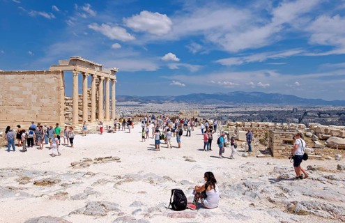 Tourists in front of the Erechtheion