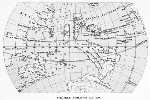 Schoener's globe of the earth from 1520 historical map