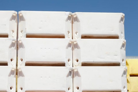 Stacked fish boxes