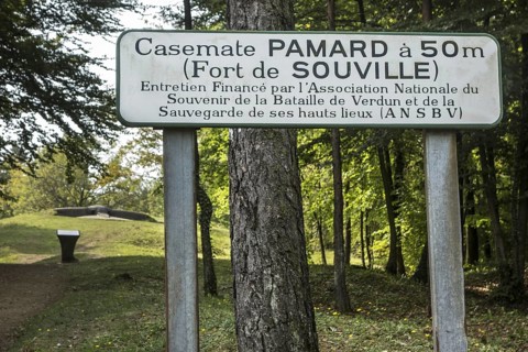 Sign for First World War One machine gun bunker type Casemate Pamard of Fort de Souville