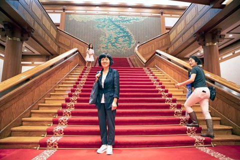 Red Staircase and South Korean Map in the Blue House or Cheongwadae