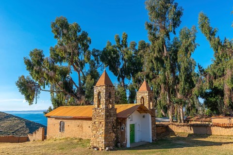 Stone church with double tower