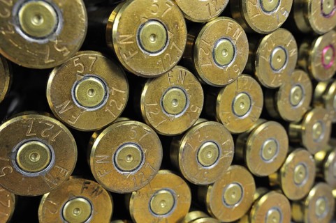 M2 Browning .50 Caliber Machine Gun cartridges in ammunition belt made by FN Herstal