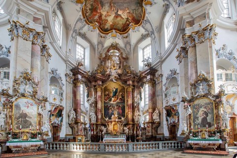 Interior of the pilgrimage church Basilica Vierzehnheiligen