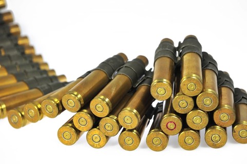 M2 Browning .50 Caliber Machine Gun cartridges in ammunition belt made by FN Herstal