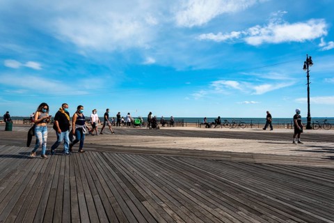 Listening to the ocean waves on a sunny spring day on the Brighton Beach