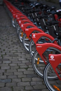 Red rental bikes