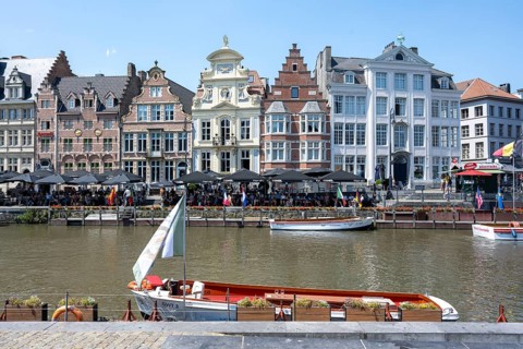 Medieval Guild Houses of the Korenlei Quay on the River Leie