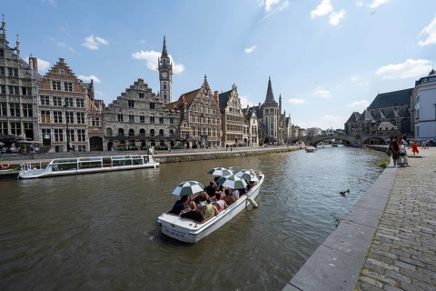 Medieval Guild Houses of the Graslei Quay on the River Leie