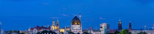Evening sky at blue hour over Dresden with Fama