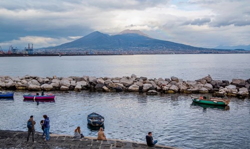 Boat harbour with Vesuvius