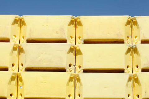 Stacked fish boxes