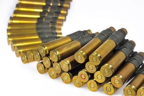 M2 Browning .50 Caliber Machine Gun cartridges in ammunition belt made by FN Herstal