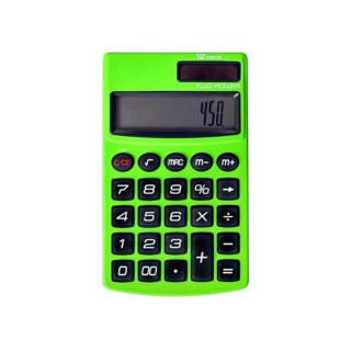 Green pocket calculator with solar and battery powering
