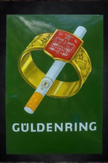Old 1950s advertising metal plate of the cigarette brand Gueldenring