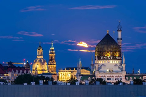 Full moon over Dresden with Staendehaus