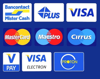 Trademark logos of credit cards on automated banking machine