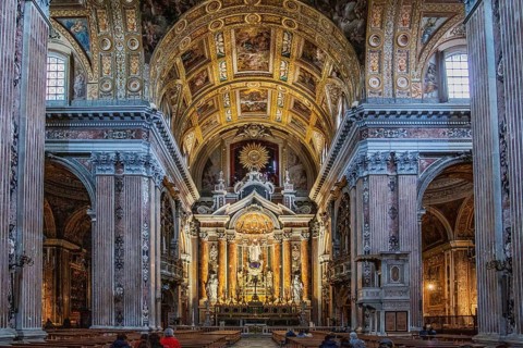 Interior with altar of the Gesu Nuovo church in the old town