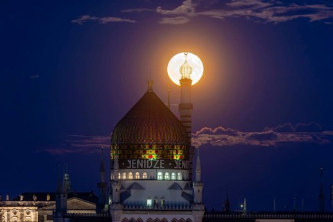 Full moon over Dresden with Staendehaus