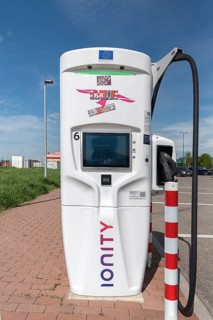 Charging station for electric cars at a service area on the A5 Nuremberg-Heilbronn motorway