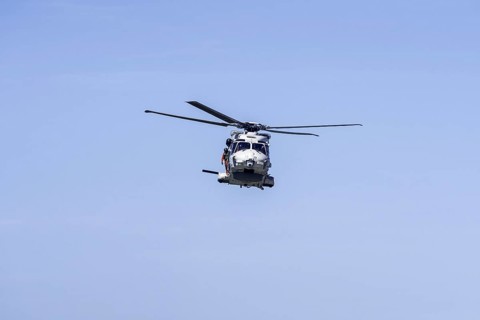 NH90-NFH Caiman NATO Frigate Helicopter of the Belgian Army Air Component in flight during coastal search and rescue mission